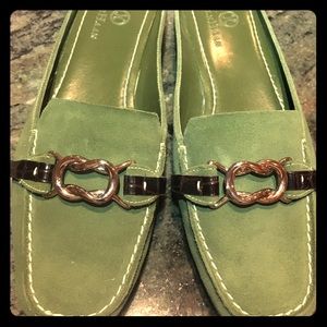 Cole Haan green suede leather loafers.
